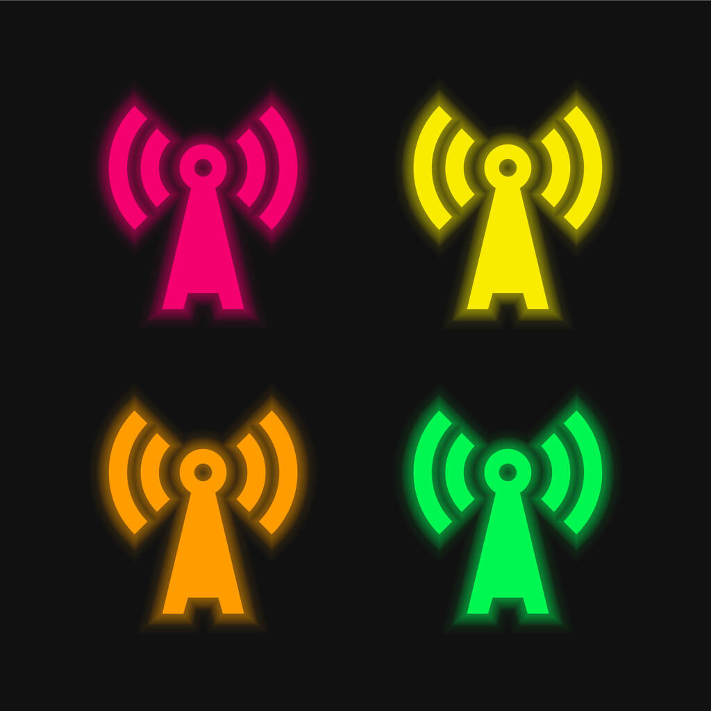 Antenne vier kleuren gloeiende neon vector pictogram - Vector, afbeelding