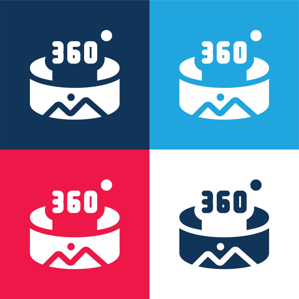 360 Degree синий и красный четыре цвета минимальный набор значков - Вектор,изображение