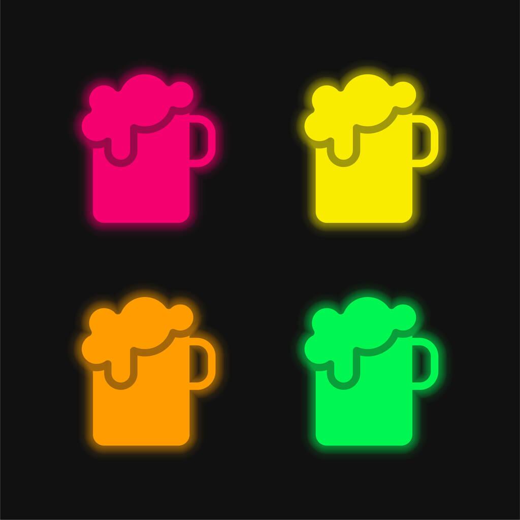 Sör négy színű izzó neon vektor ikon - Vektor, kép