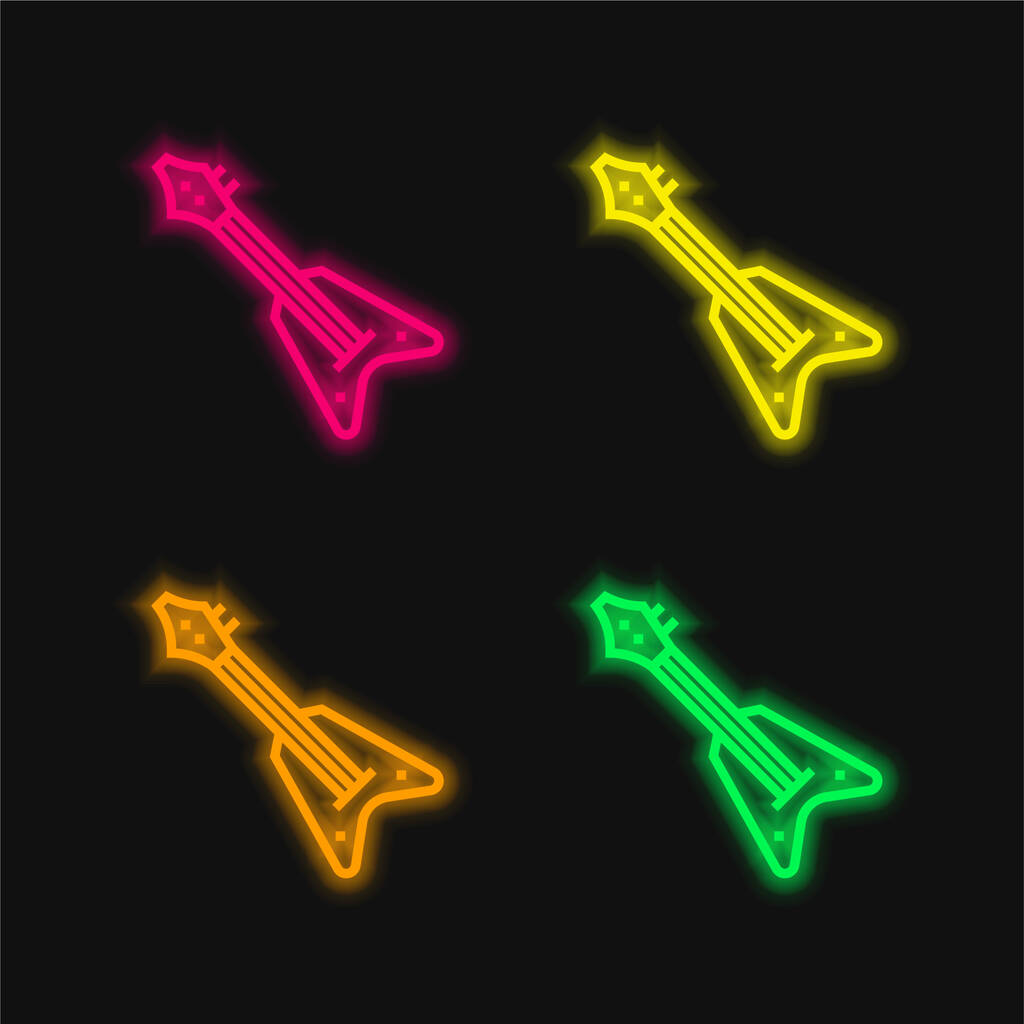 Bass Guitar four color glowing neon vector icon - Vector, Image