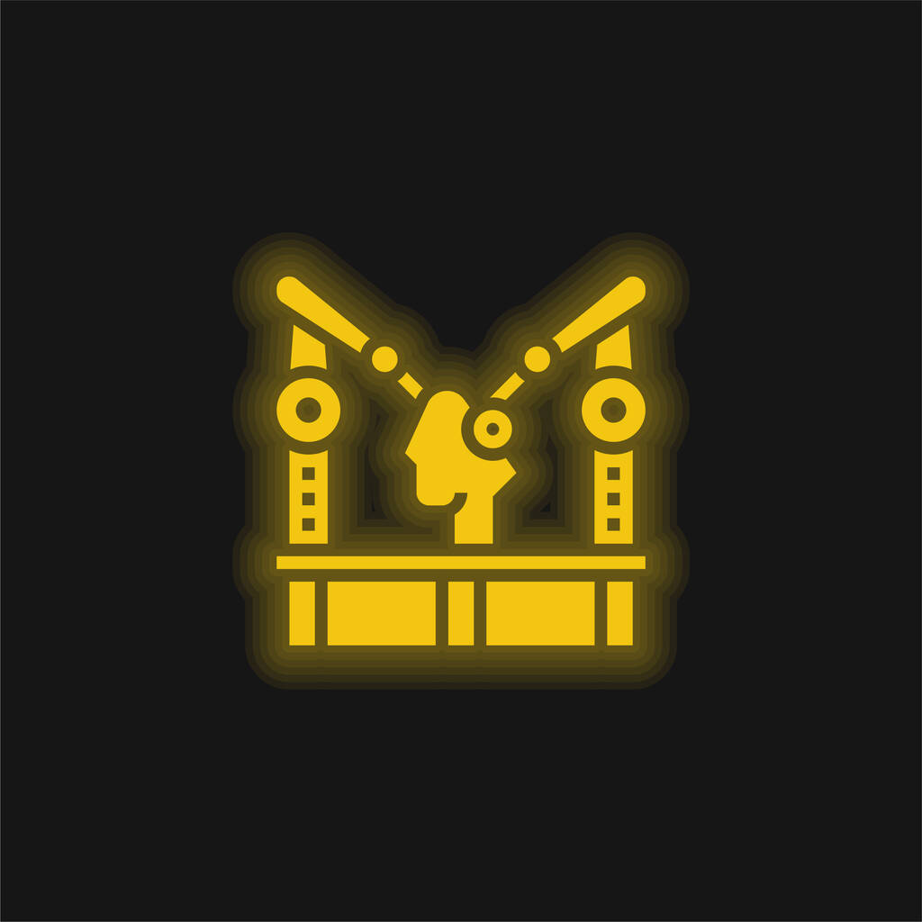 Macchina di assemblaggio giallo icona al neon incandescente - Vettoriali, immagini