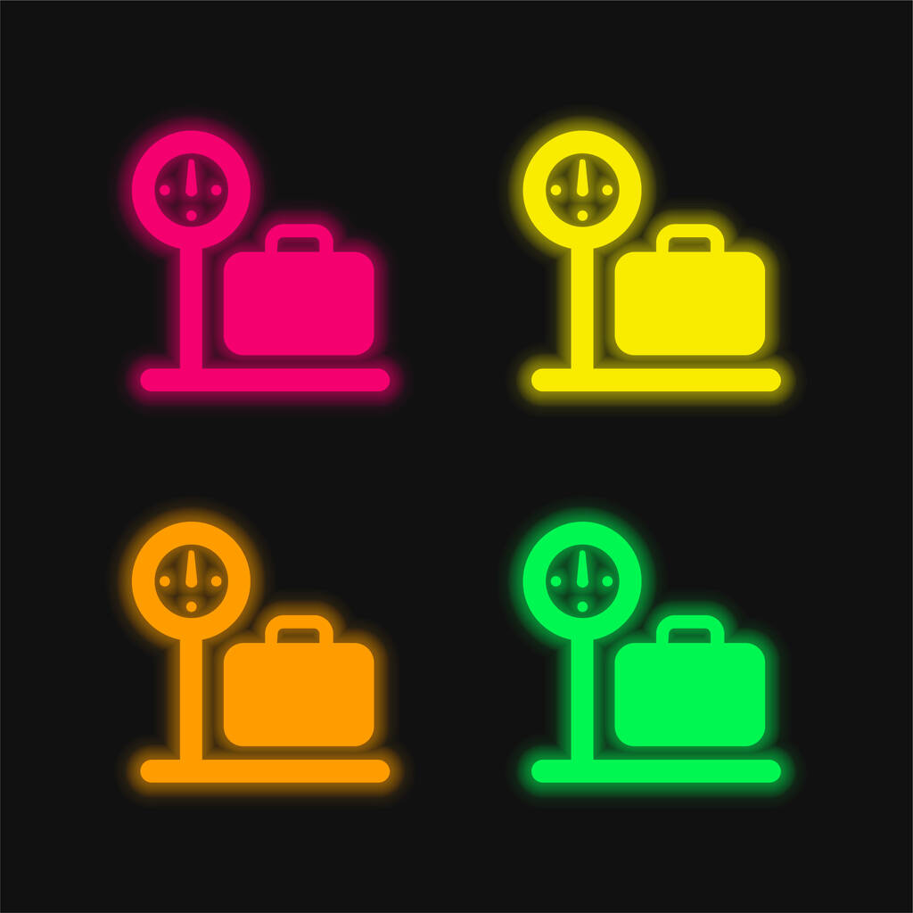 Airport Check In Sign vier kleuren gloeiende neon vector pictogram - Vector, afbeelding