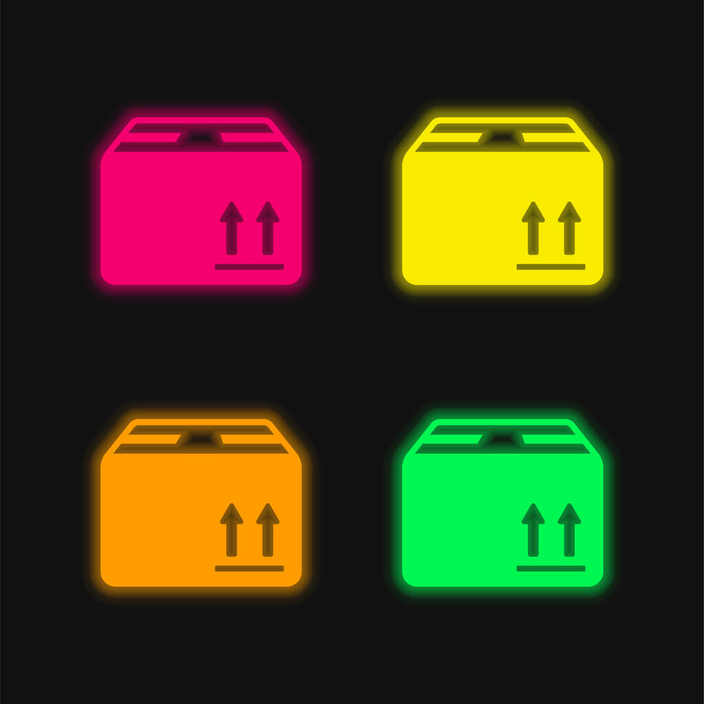 Box Of Packing For Delivery four color glowing neon vector icon - Vector, Image