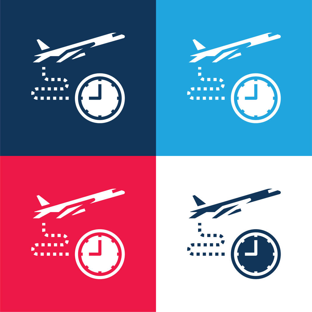 Boarding blue and red four color minimal icon set - Vector, Image