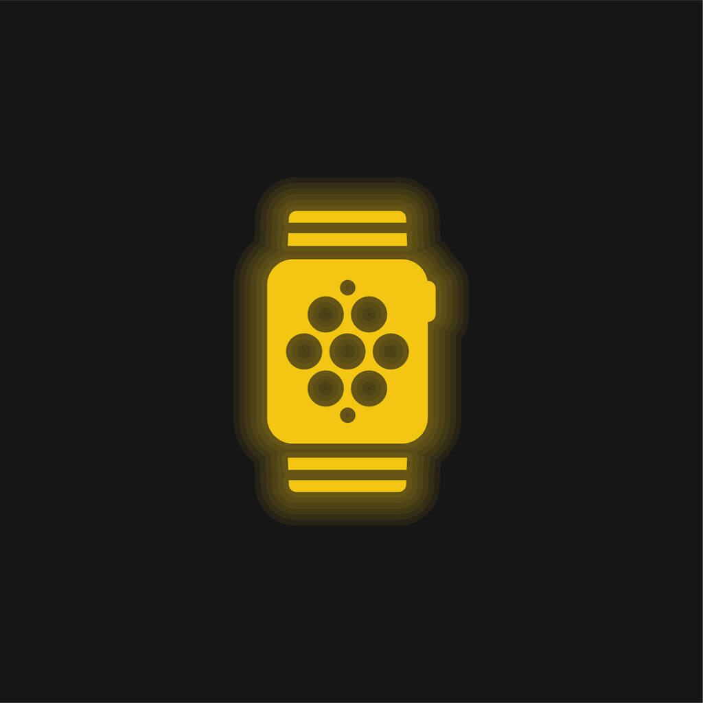 Ícone de néon brilhante amarelo Apple Watch - Vetor, Imagem