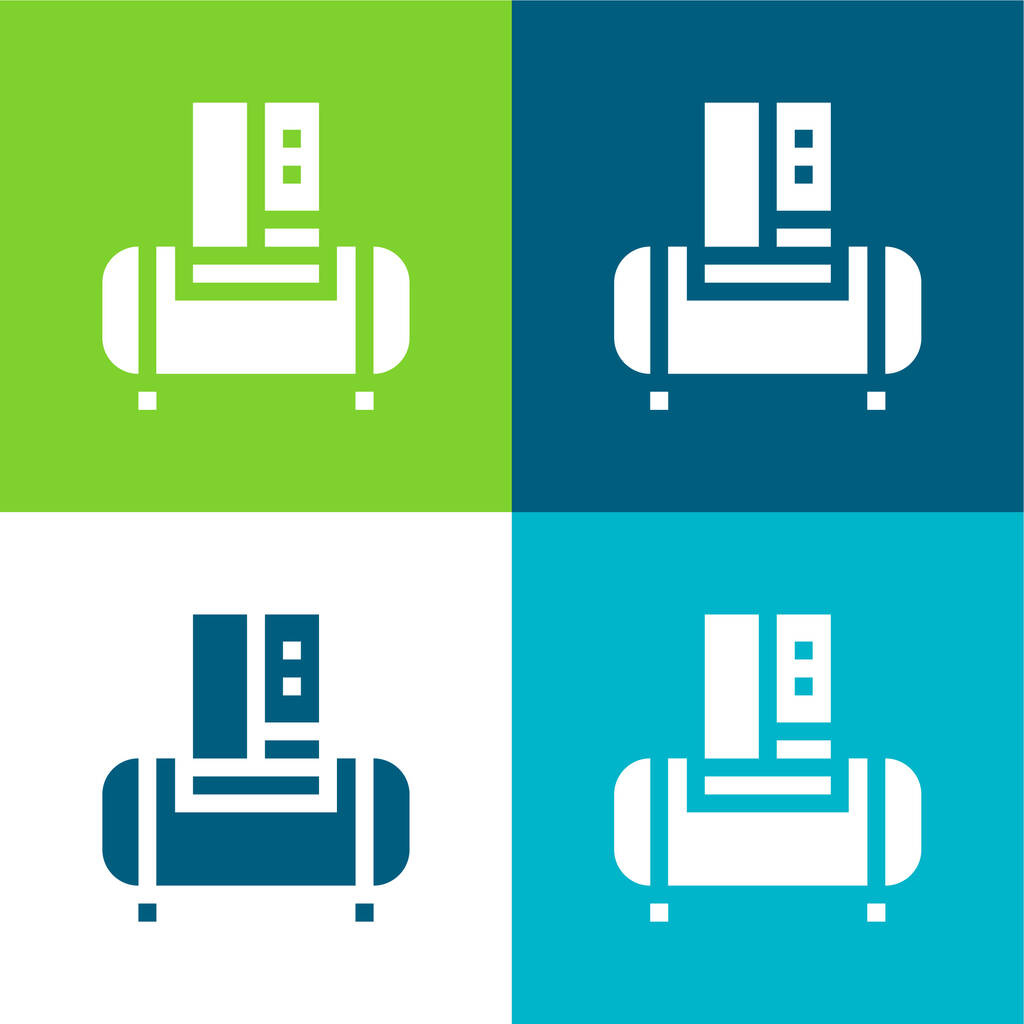 Compresor de aire Plano conjunto de iconos mínimo de cuatro colores - Vector, Imagen