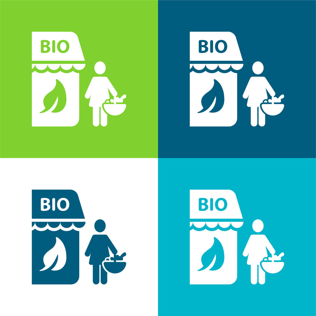 Bio Store Lapos négy szín minimális ikon készlet - Vektor, kép