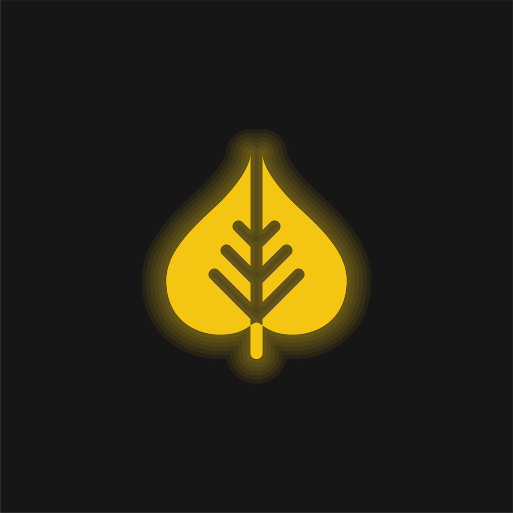 菩提樹の葉黄色輝くネオンアイコン - ベクター画像