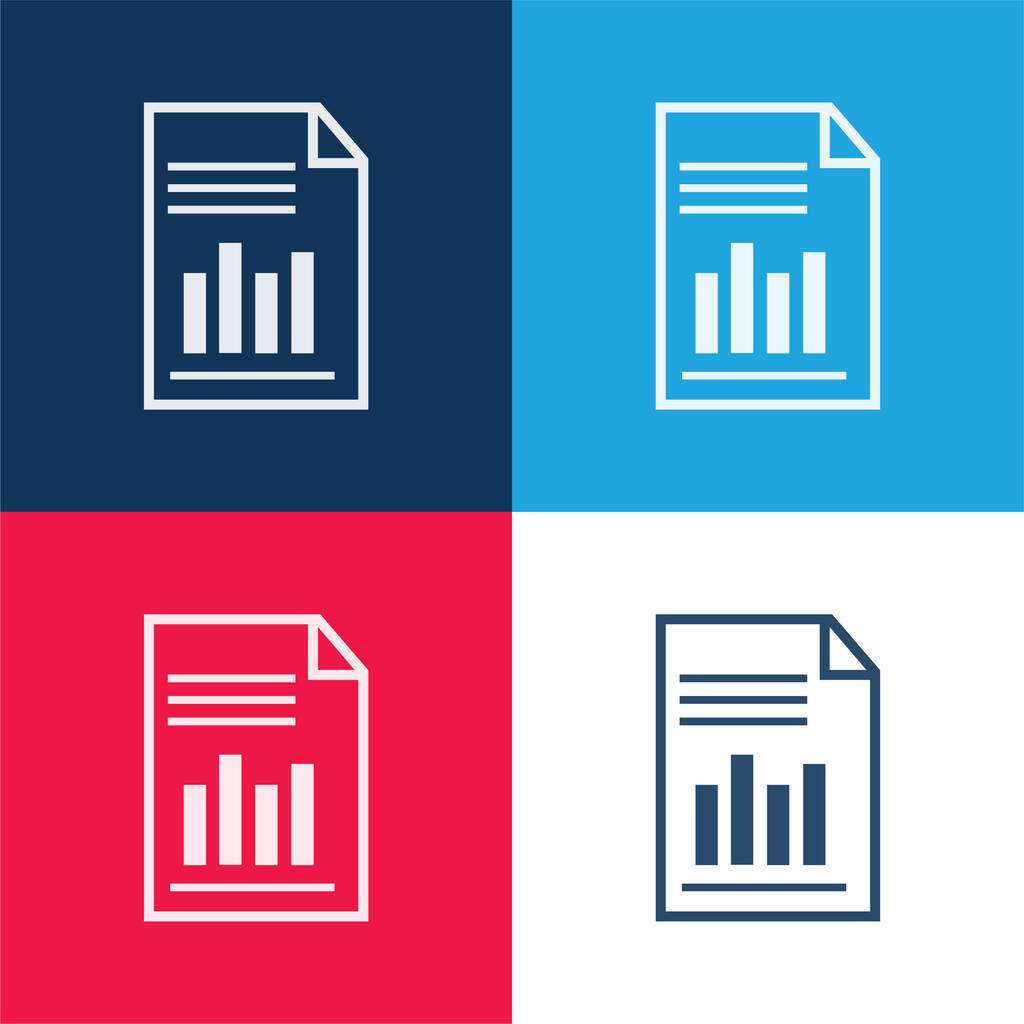 Gráfico de barras Página Símbolo azul y rojo conjunto de iconos mínimo de cuatro colores - Vector, Imagen