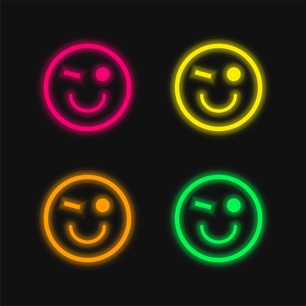 Mrugnij Emoticon Twarz cztery kolory świecące neon wektor ikona - Wektor, obraz