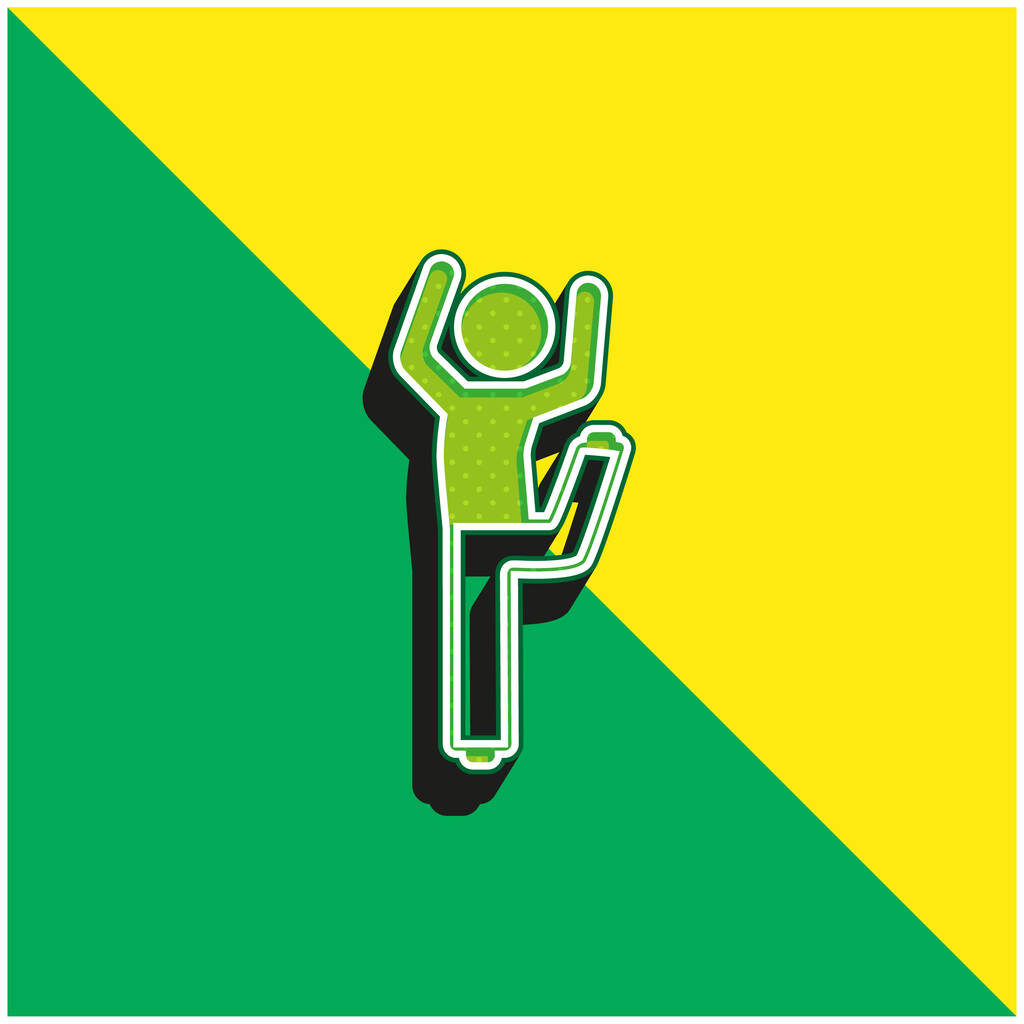 Poika taivutettu jalka ja kädet ylös vihreä ja keltainen moderni 3d vektori kuvake logo - Vektori, kuva
