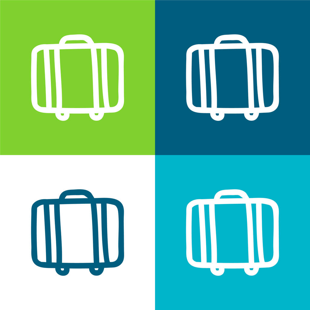 Táska bőrönd kézzel húzott vázlat oldalnézetből Lapos négy szín minimális ikon készlet - Vektor, kép