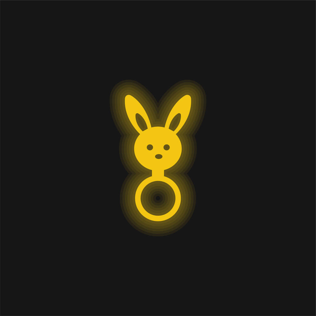Tavşan Kafalı Bebek Çıngırağı Sarı parlak neon ikonu - Vektör, Görsel