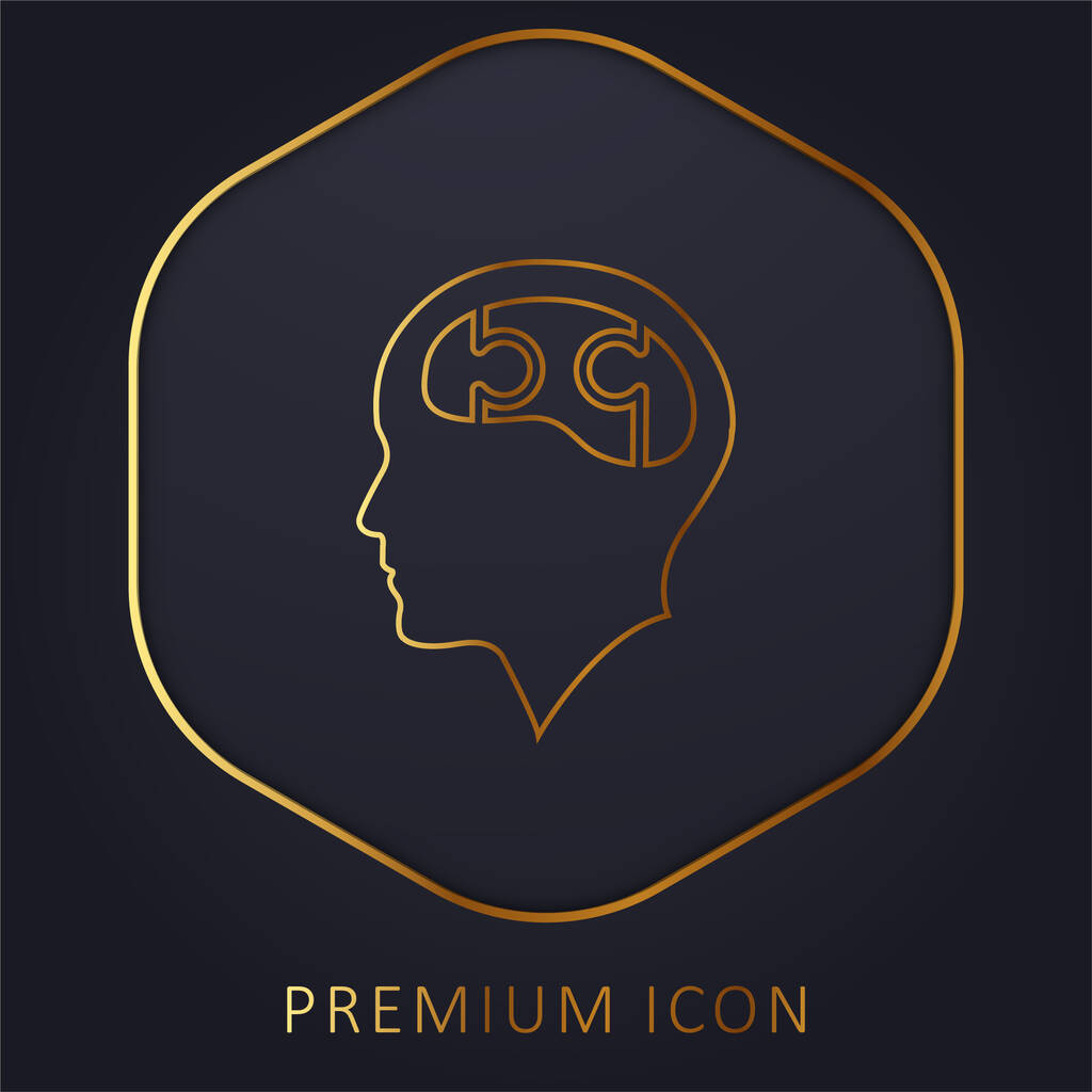 Лысая голова с логотипом или иконкой золотой линии Puzzle Brain - Вектор,изображение