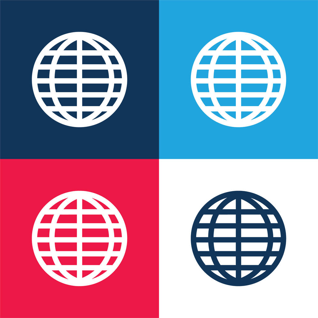 Big Globe Grid niebieski i czerwony zestaw czterech kolorów minimalny zestaw ikon - Wektor, obraz