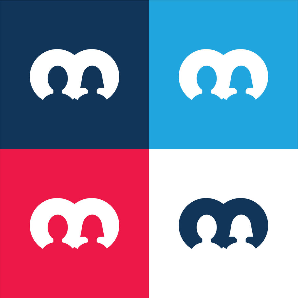 Avatares de usuario niño y niña azul y rojo conjunto de iconos mínimo de cuatro colores - Vector, imagen