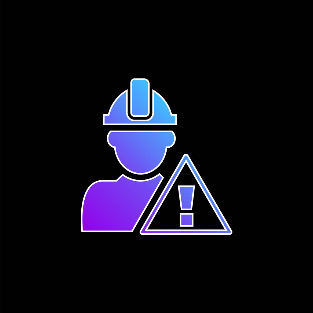 Sinal de atenção e construção Trabalhador ícone de vetor gradiente azul - Vetor, Imagem