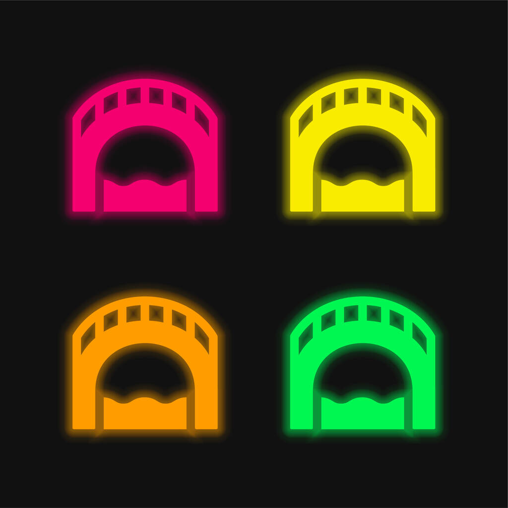 Brug vier kleuren gloeiende neon vector icoon - Vector, afbeelding