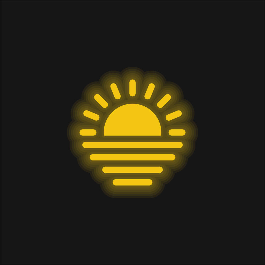Plaża Sunset żółty świecący neon ikona - Wektor, obraz