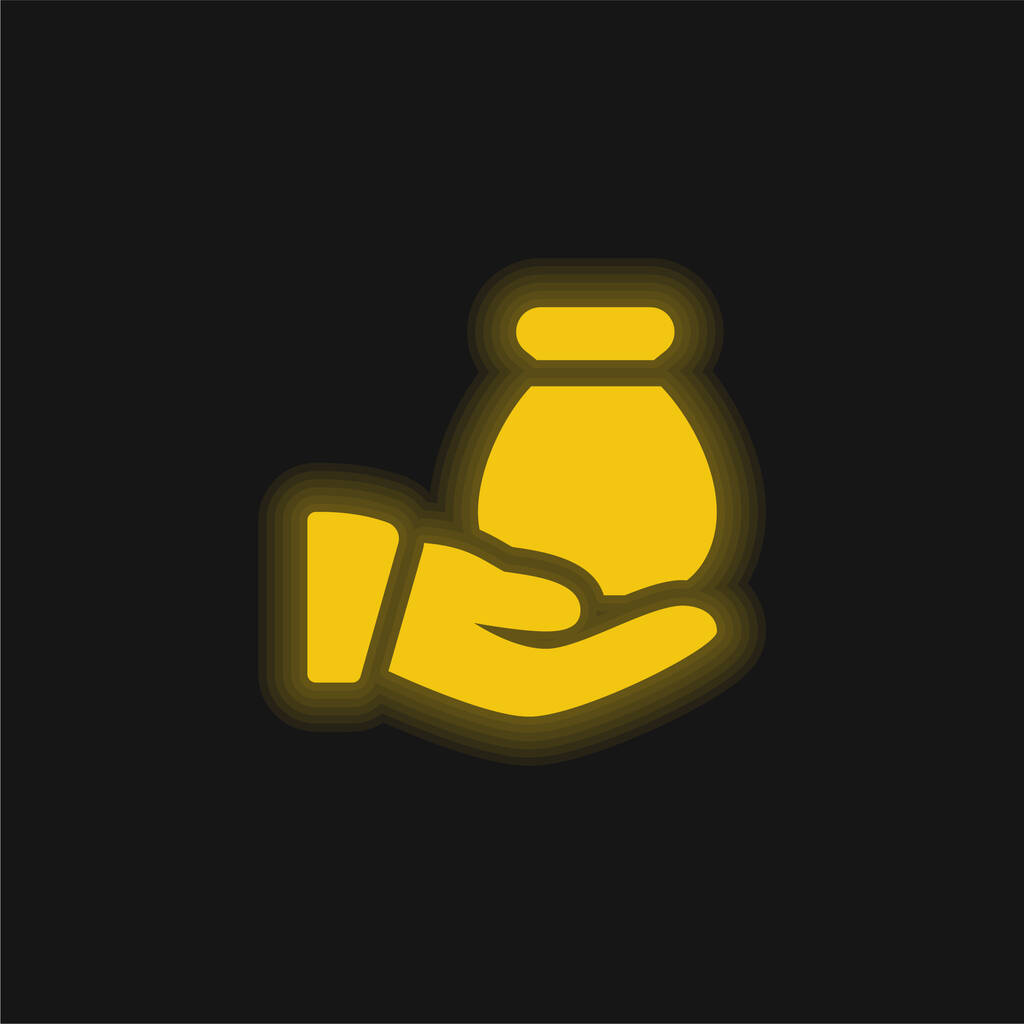 Tasche gelb leuchtende Neon-Symbol - Vektor, Bild