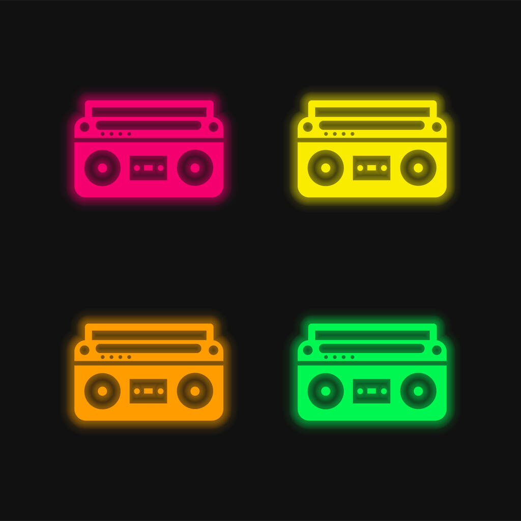 Boom Box s ovládacími prvky a nastavením čtyři barvy zářící neonový vektor ikona - Vektor, obrázek