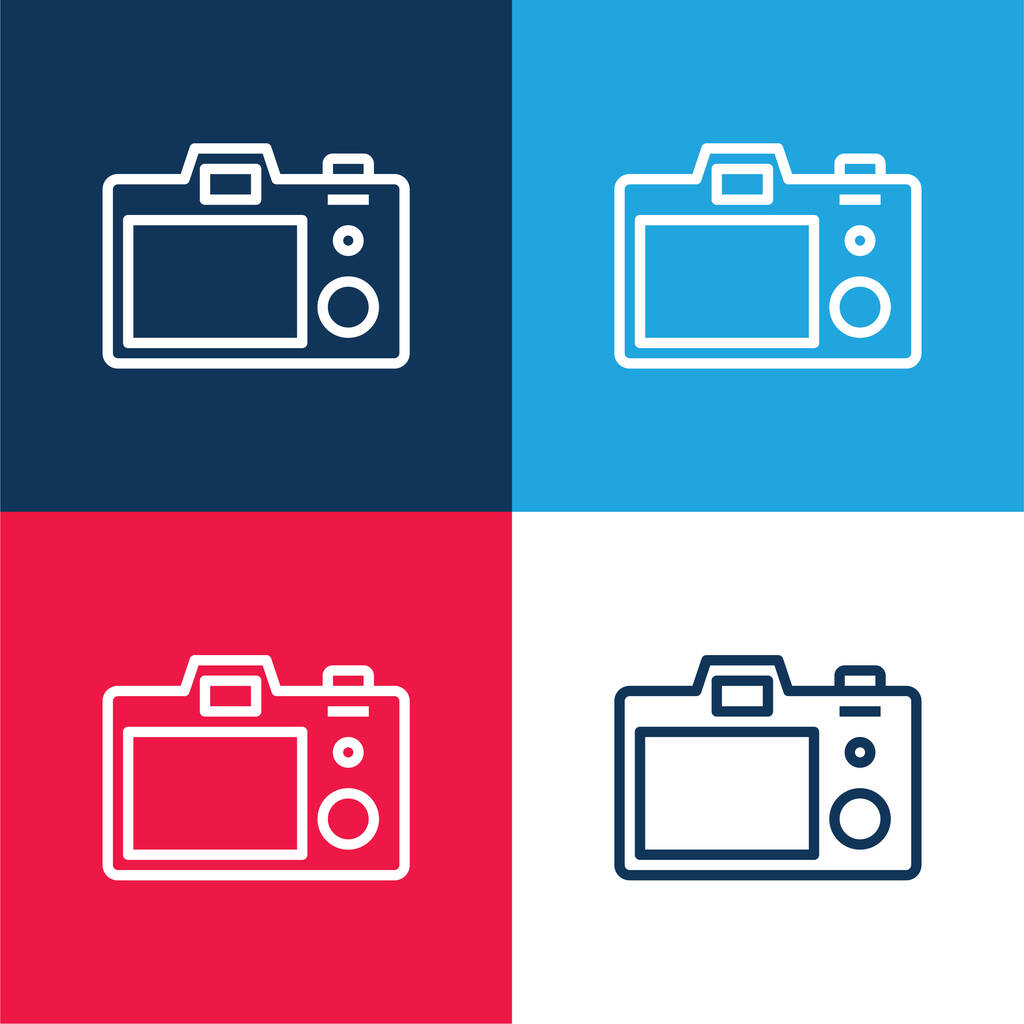 Powrót Aparat fotograficzny niebieski i czerwony zestaw czterech kolorów minimalny zestaw ikon - Wektor, obraz