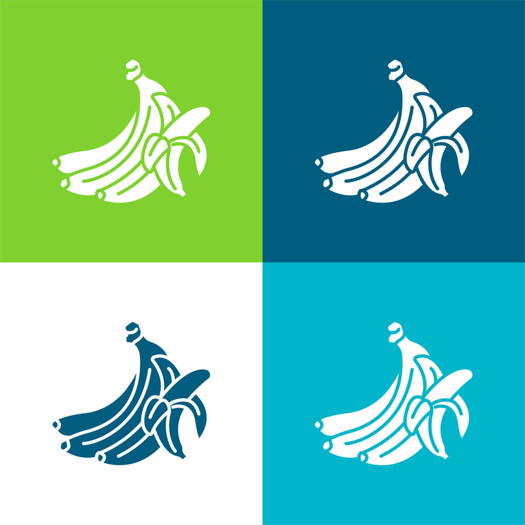 Banaani tasainen nelivärinen minimaalinen kuvakesarja - Vektori, kuva