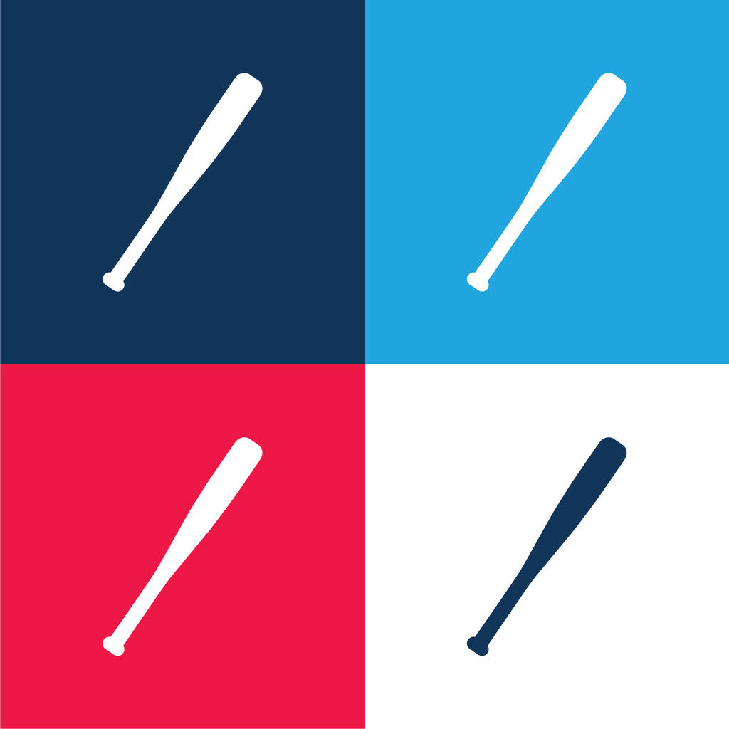 Bate de béisbol Silueta azul y rojo conjunto de iconos mínimo de cuatro colores - Vector, Imagen