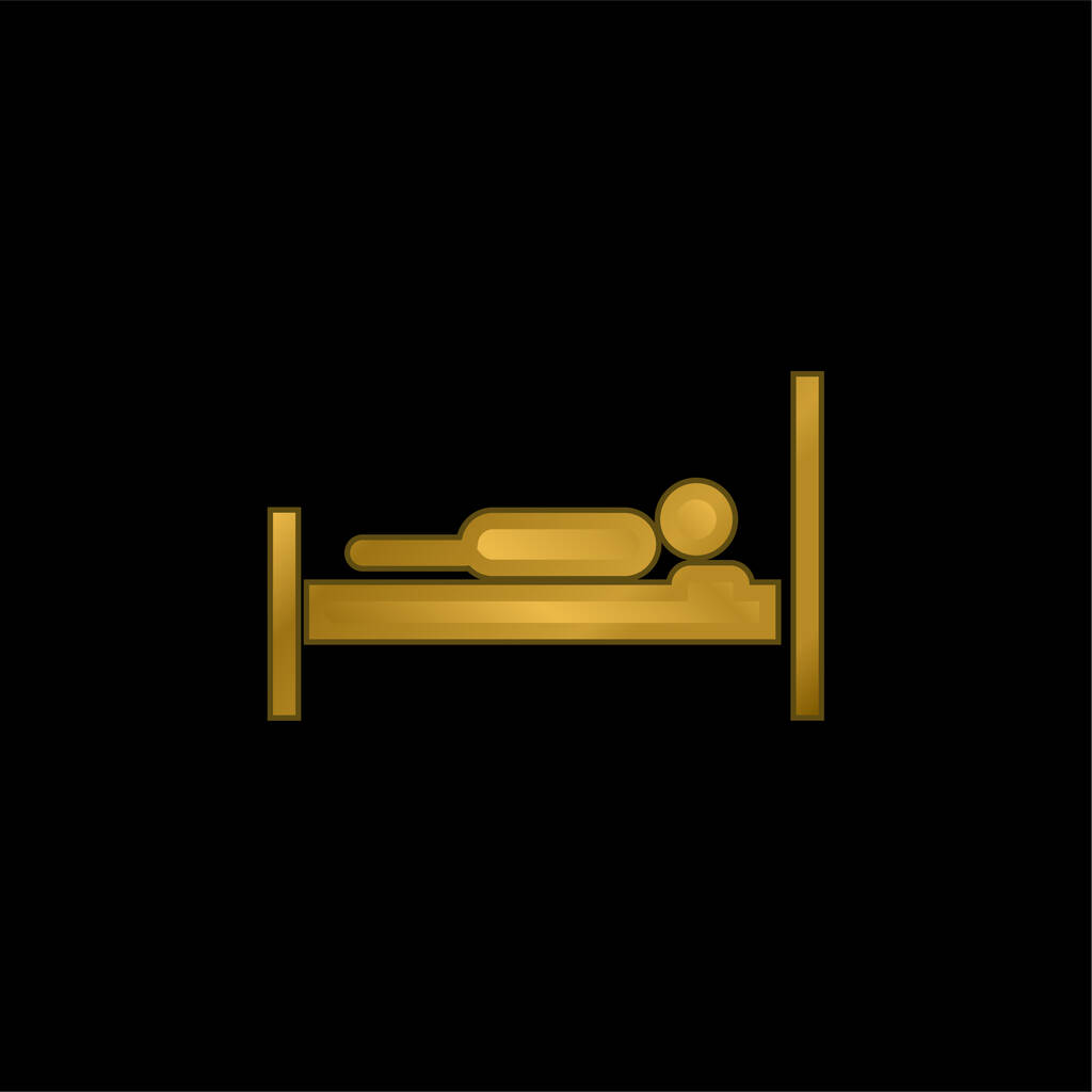 Κρεβάτι με ένα πρόσωπο που βρίσκεται σε αυτό επίχρυσο μεταλλικό εικονίδιο ή διάνυσμα λογότυπο - Διάνυσμα, εικόνα