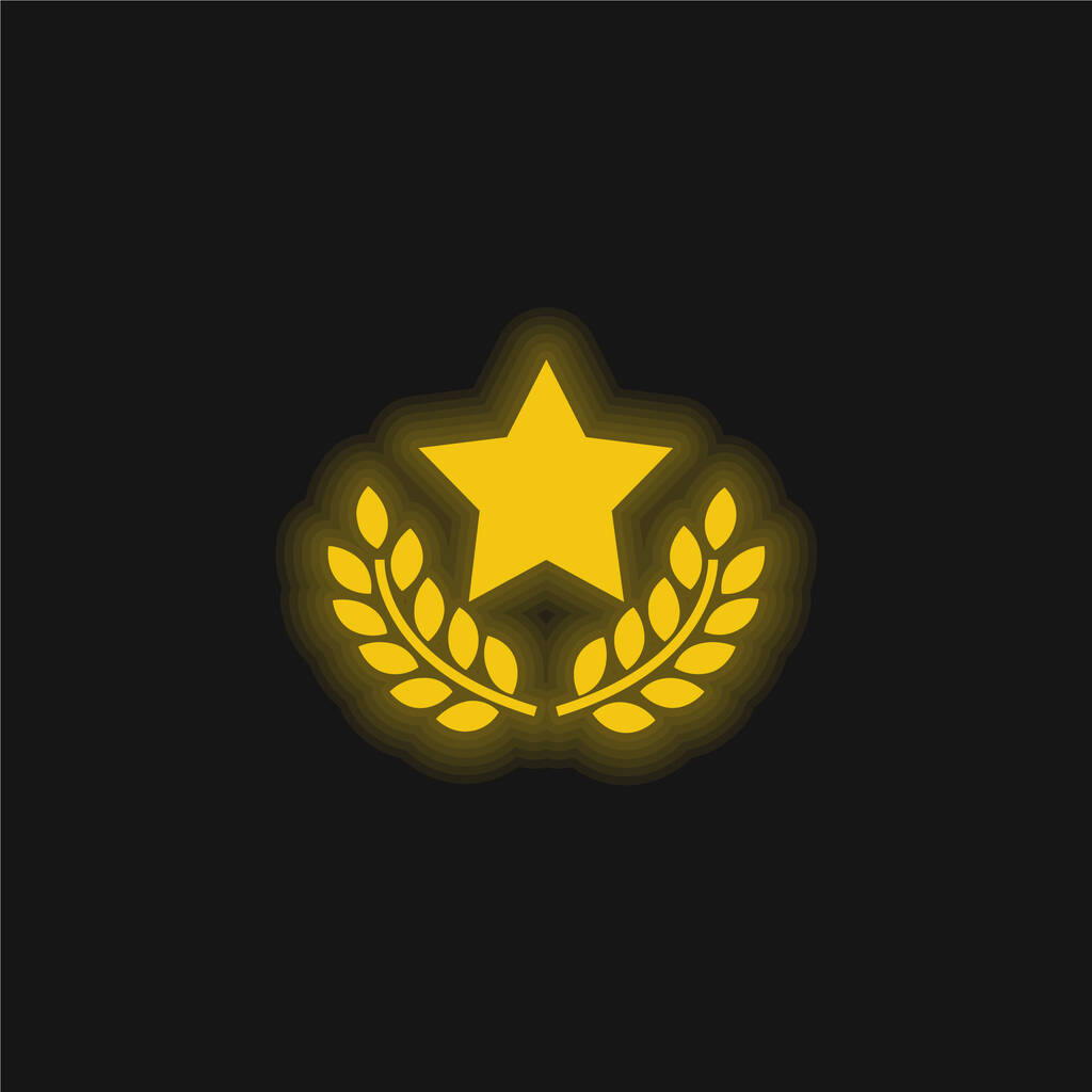 Award Star With Olive Branches sárga ragyogó neon ikon - Vektor, kép