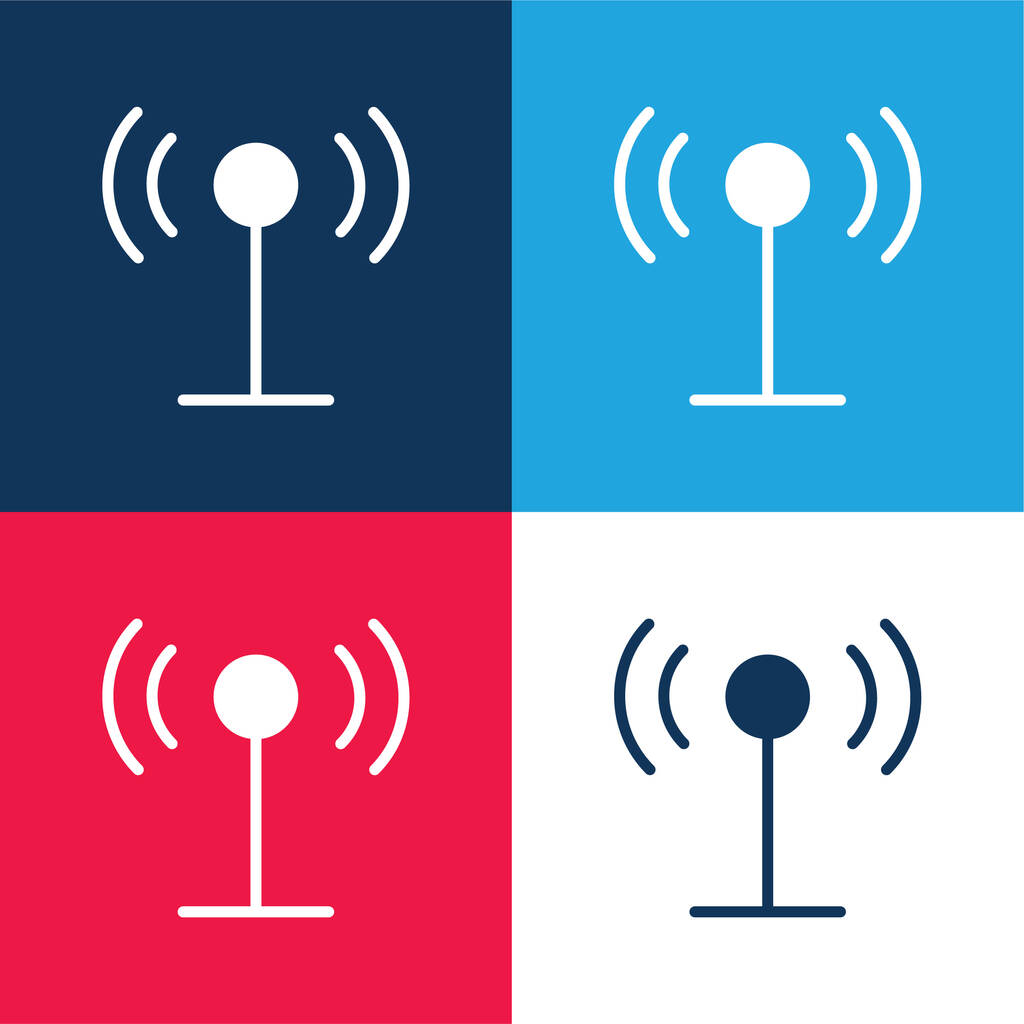 Antena azul y rojo conjunto de iconos mínimo de cuatro colores - Vector, Imagen