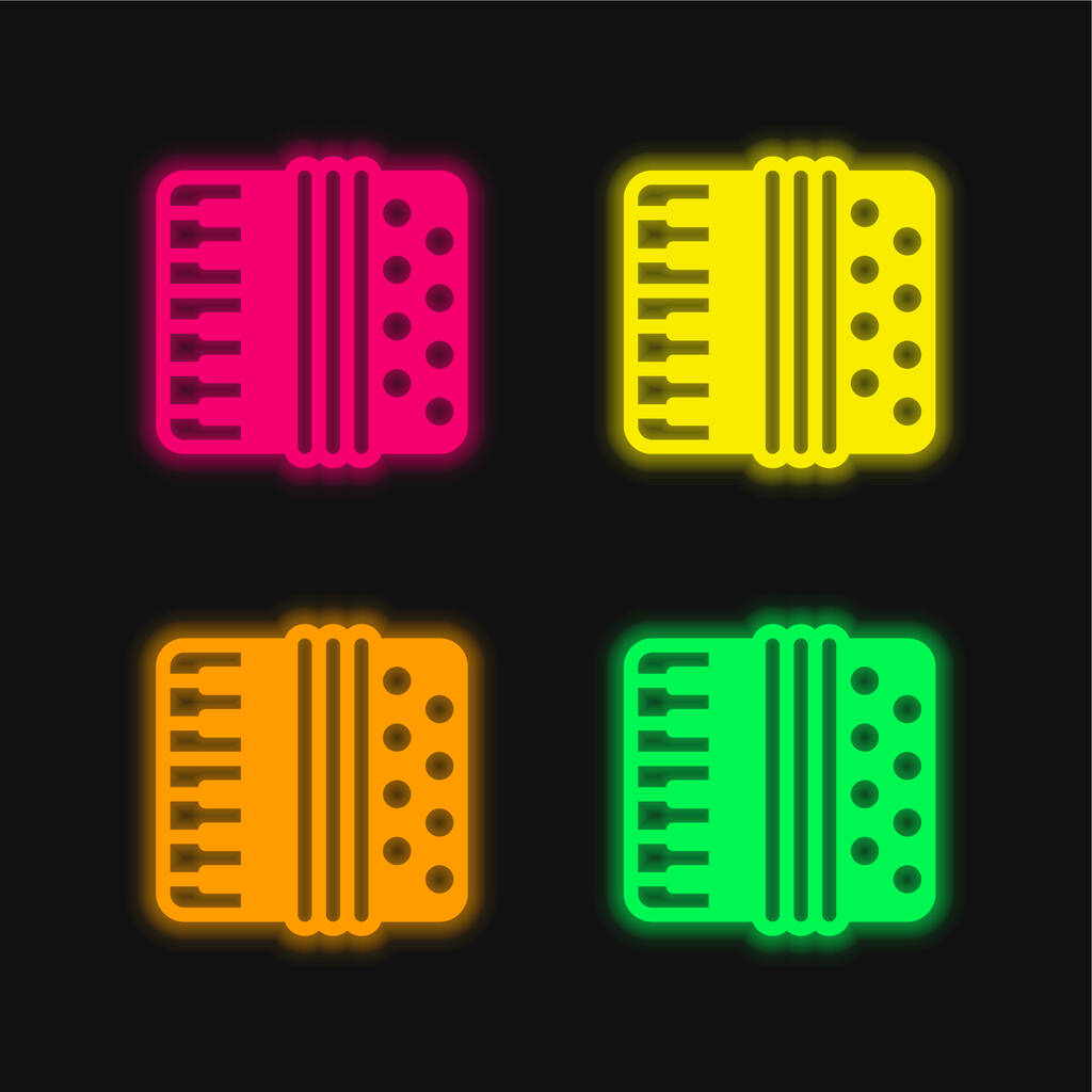 Acordeón cuatro color brillante icono del vector de neón - Vector, Imagen