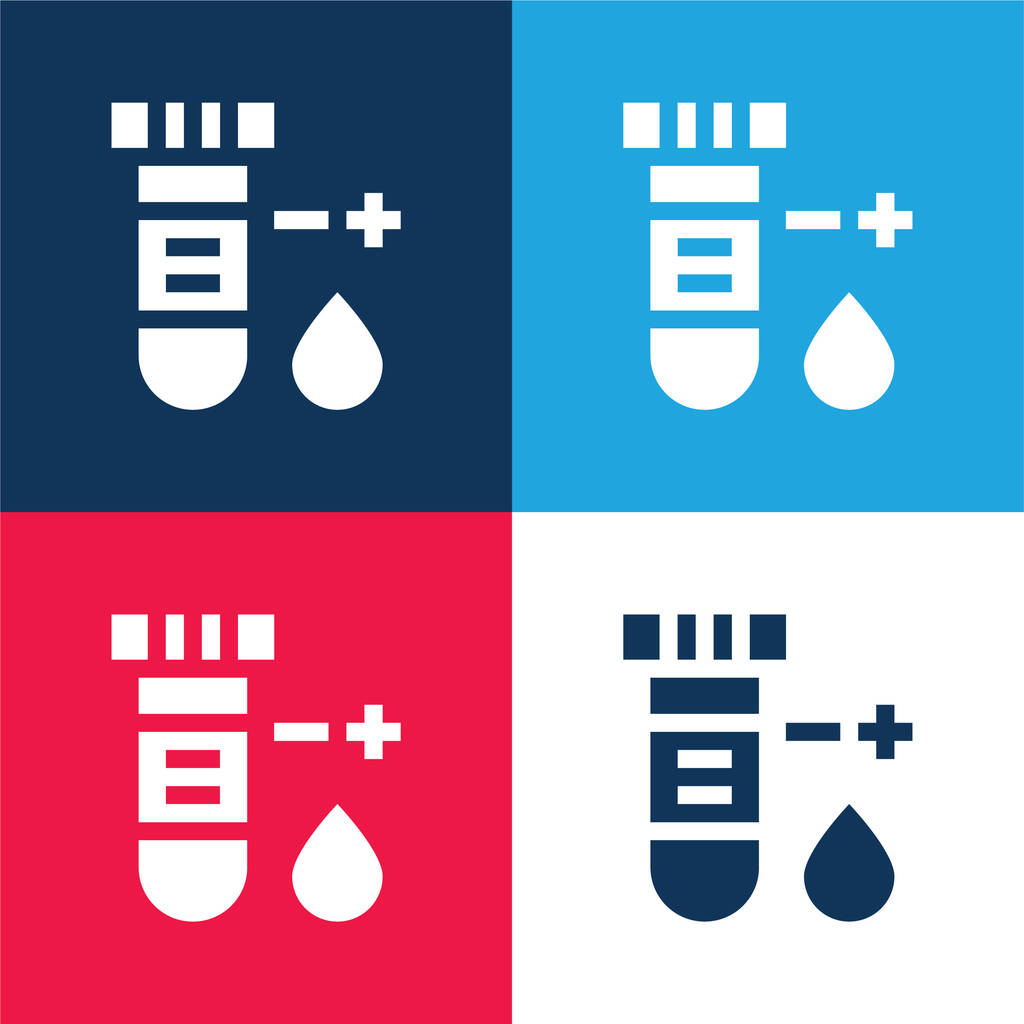 Krevní test modrá a červená čtyři barvy minimální ikona nastavena - Vektor, obrázek