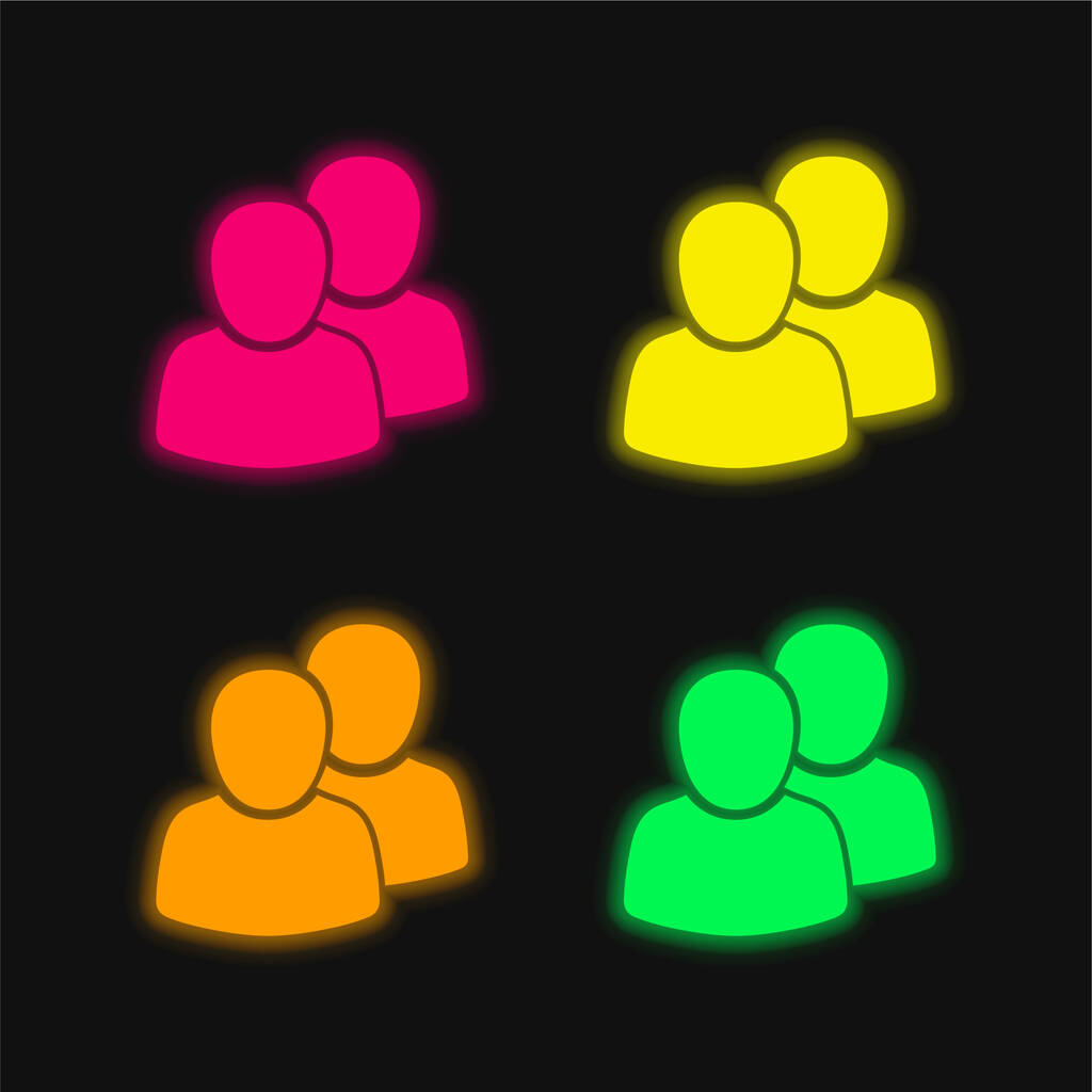 2 Usuarios cuatro colores brillante icono de vectores de neón - Vector, Imagen