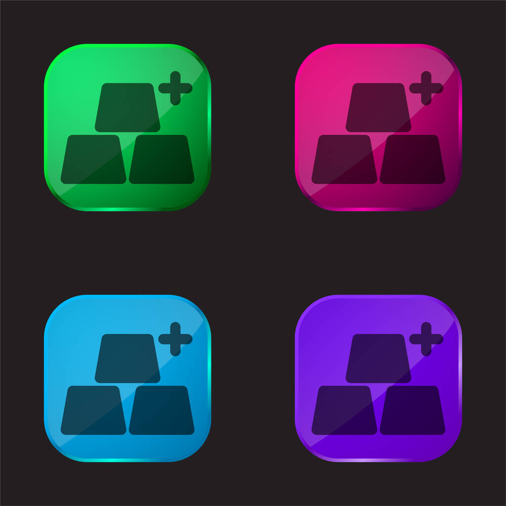 Añadir Objetos icono de botón de cristal de cuatro colores - Vector, Imagen