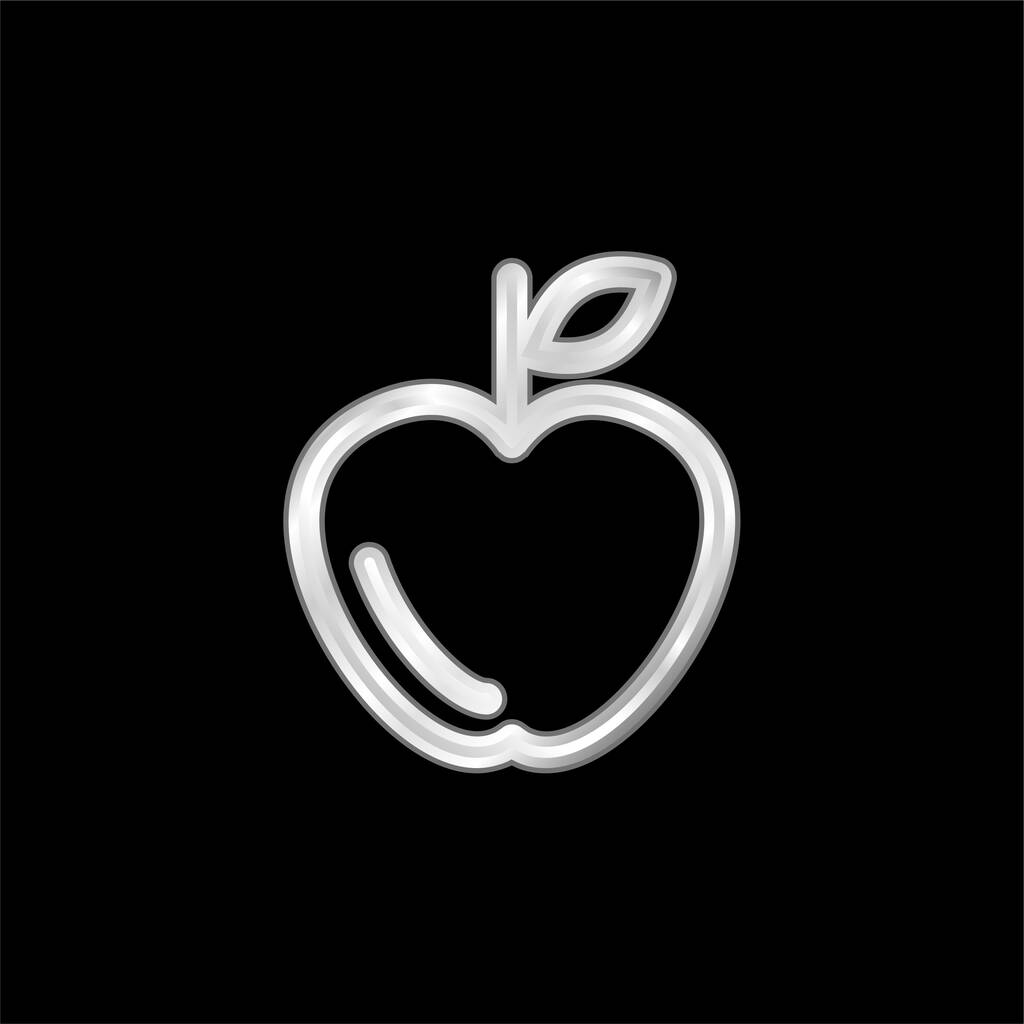 Apple Outline silver plated metallic icon - Vector, Image