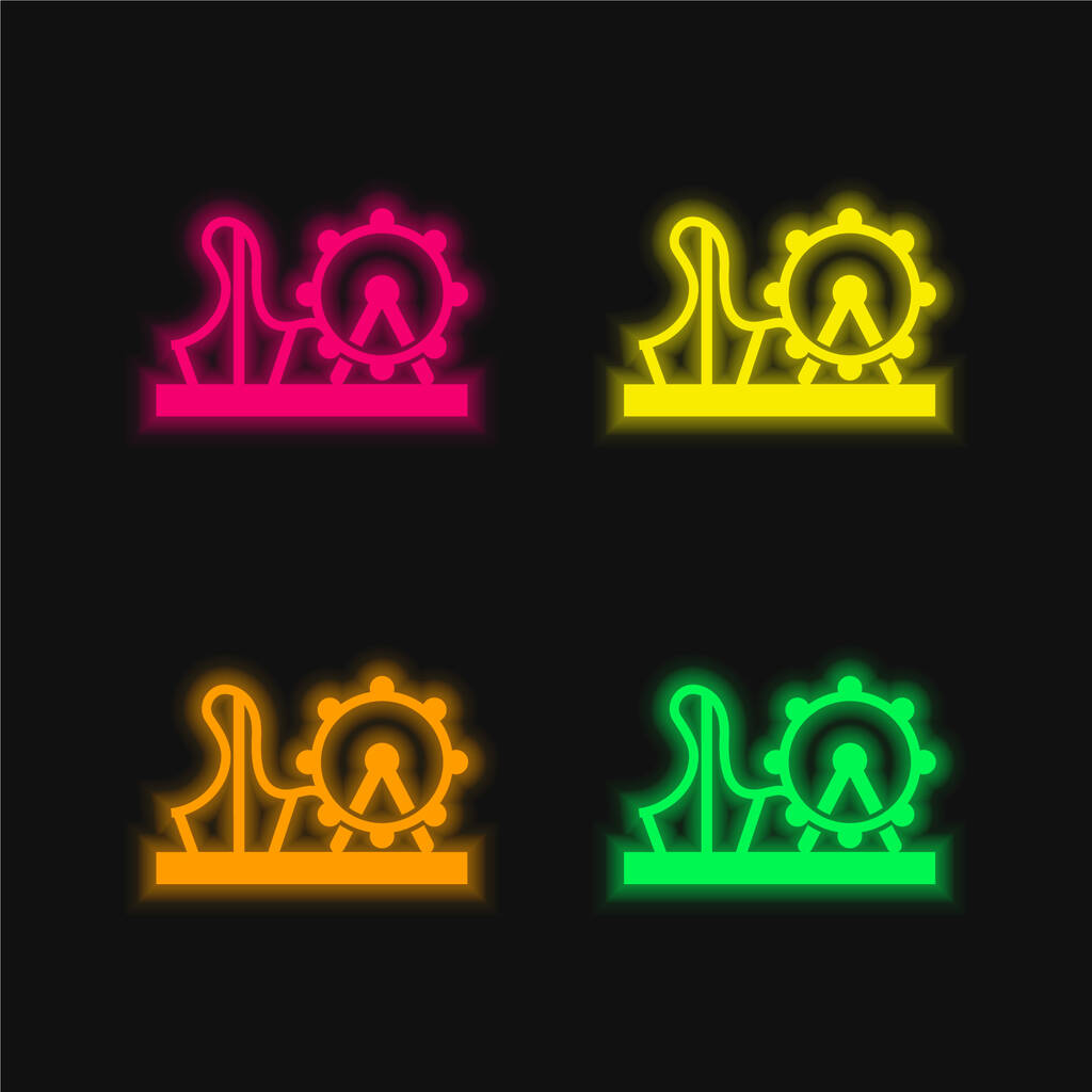 Parco divertimenti icona vettoriale al neon incandescente a quattro colori - Vettoriali, immagini