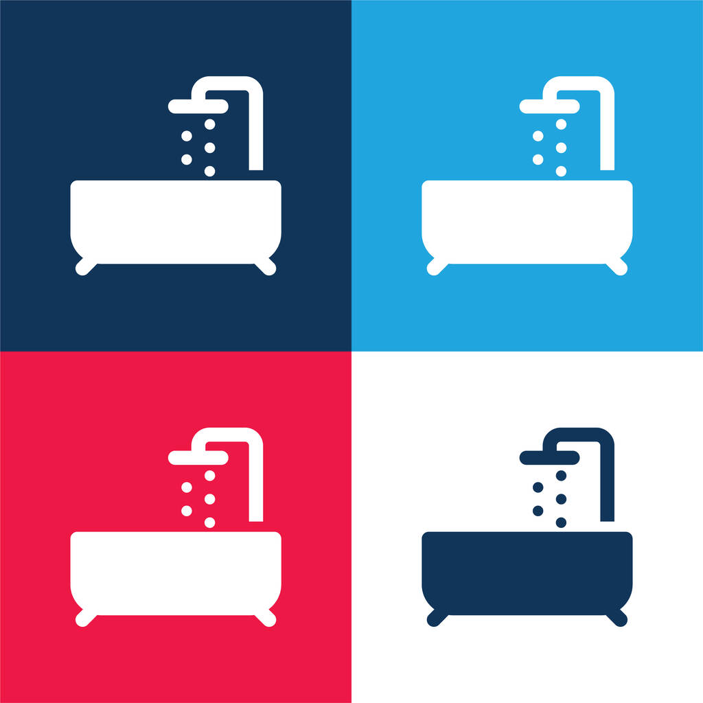 Bathtube blu e rosso set di icone minimali a quattro colori - Vettoriali, immagini