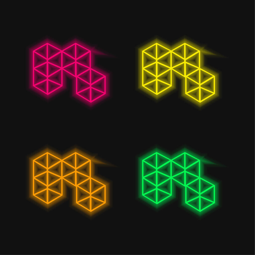 3d Kuutiot neljä väriä hehkuva neon vektori kuvake - Vektori, kuva