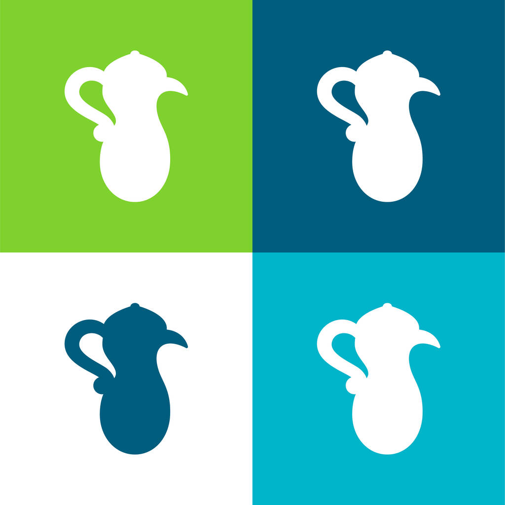 Tetera árabe plana de cuatro colores mínimo icono conjunto - Vector, imagen
