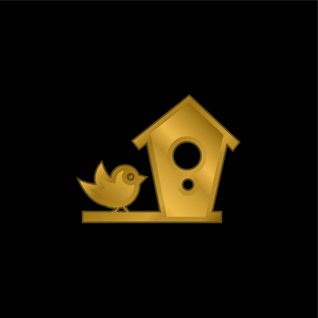 Золотая икона птицы и дома или вектор логотипа - Вектор,изображение