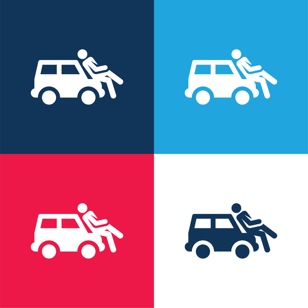 Accidente azul y rojo de cuatro colores mínimo icono conjunto - Vector, imagen