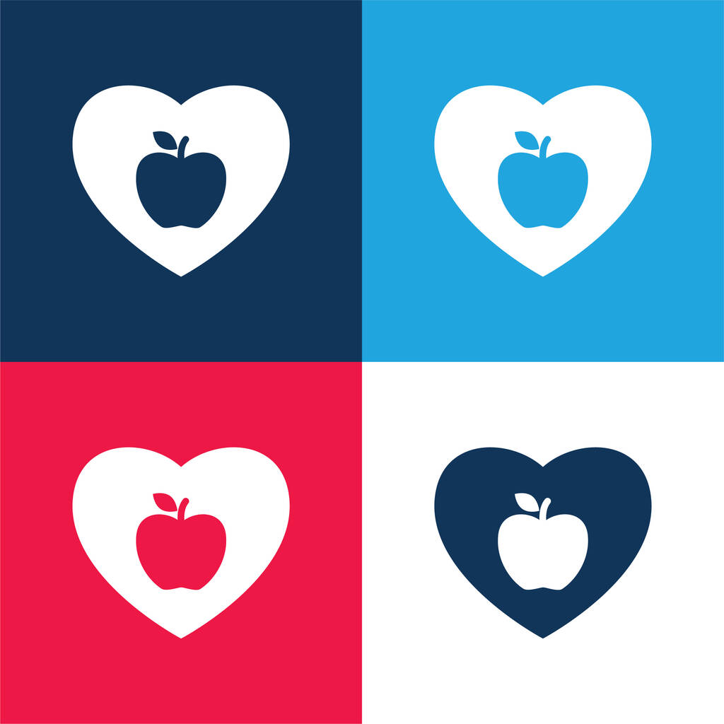 Apple Lover sininen ja punainen nelivärinen minimaalinen kuvakesarja - Vektori, kuva