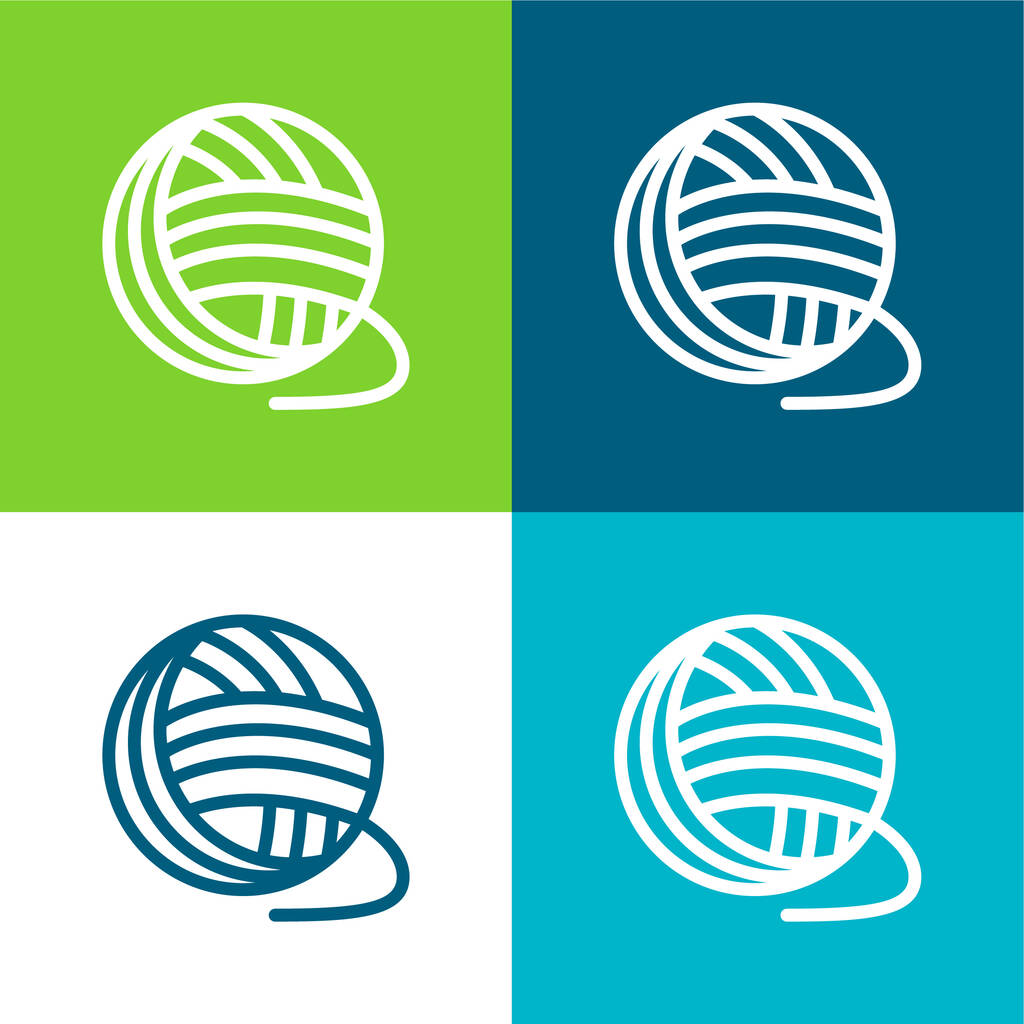 Ball Of Wool Flat vier kleuren minimale pictogram set - Vector, afbeelding