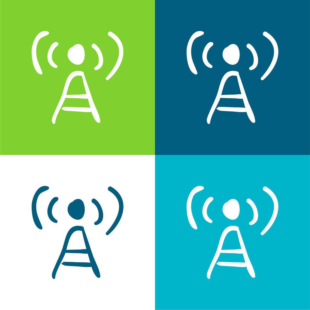 Antenna Sketch Set icona minimale piatto a quattro colori - Vettoriali, immagini