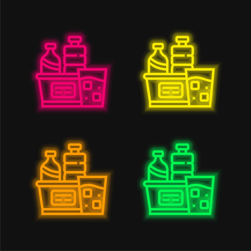 Напої чотирикольорові світяться неонові векторні значки
 - Вектор, зображення