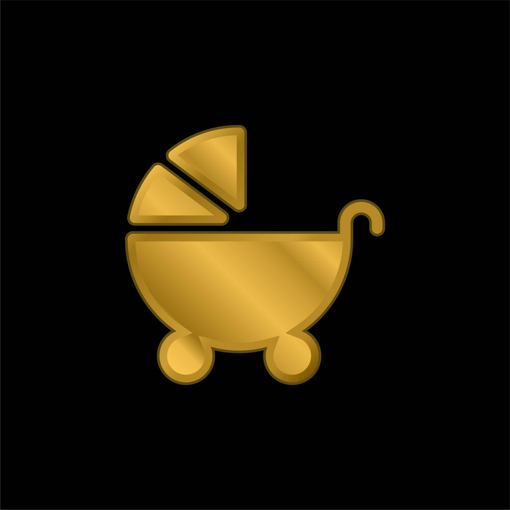 Baby Stroller chapado en oro icono metálico o logo vector - Vector, imagen