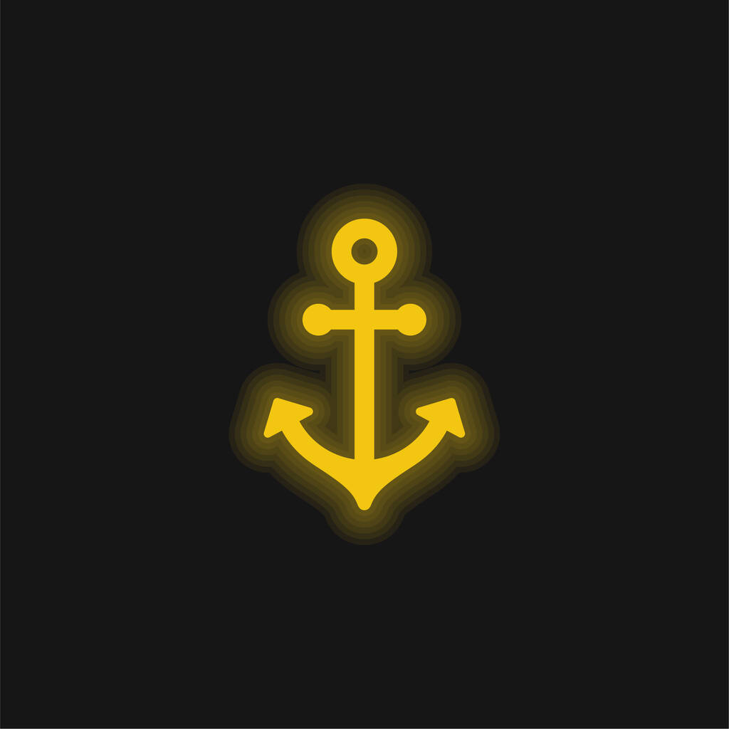 Hajó Horgonyzó sárga izzó neon ikon - Vektor, kép