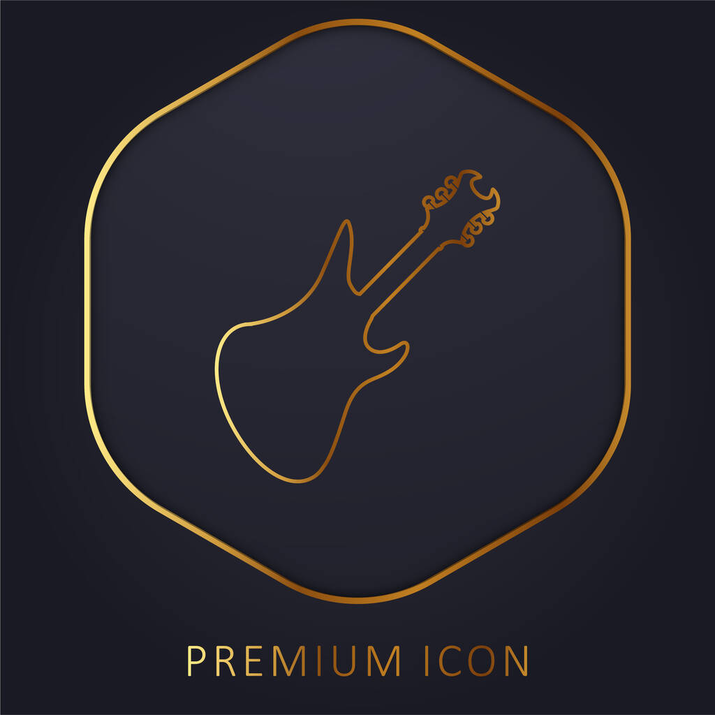Bass Gitar Siyah Siluet Altın Çizgili Logo veya Simge - Vektör, Görsel