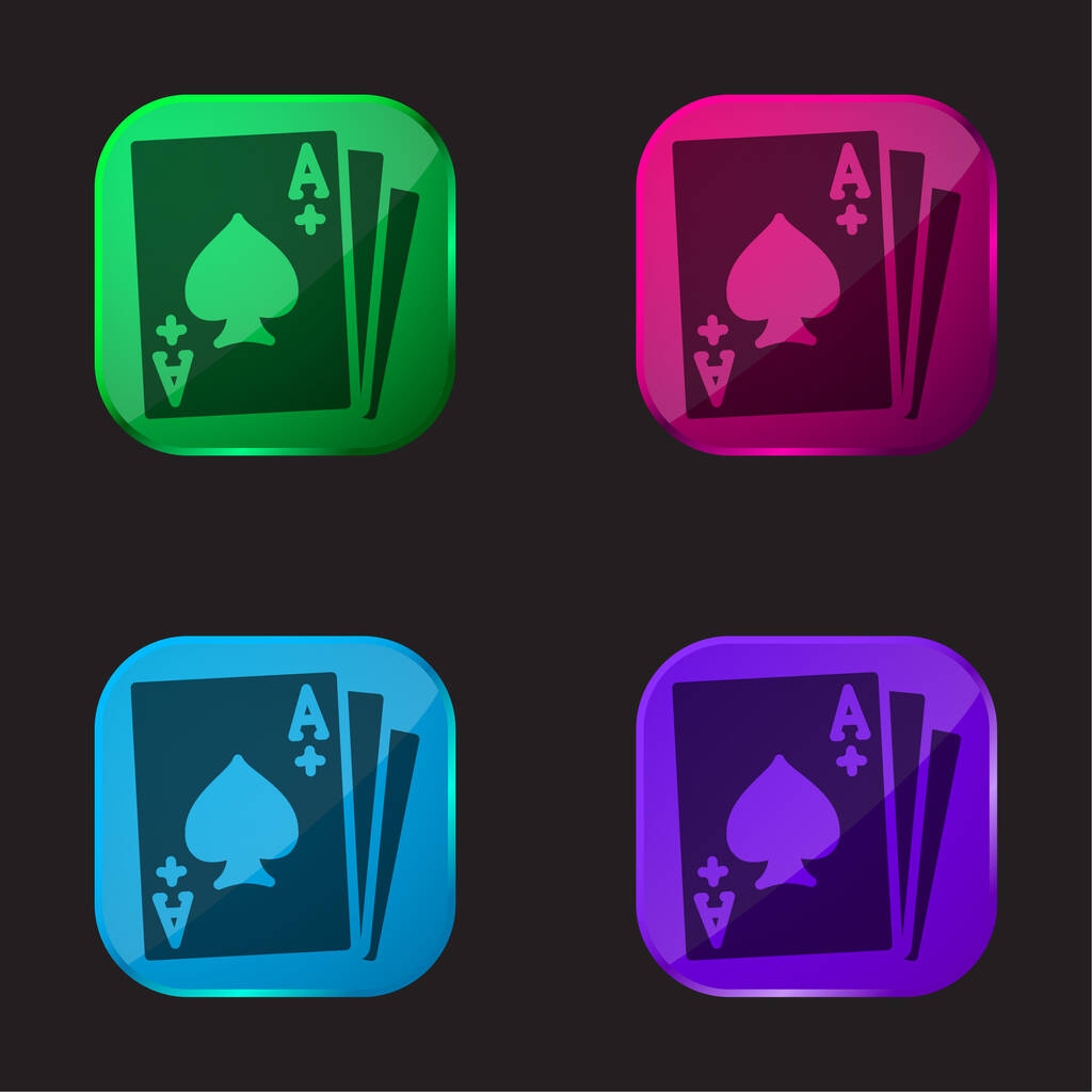 Ace Of Spades čtyři barvy skleněné tlačítko ikona - Vektor, obrázek